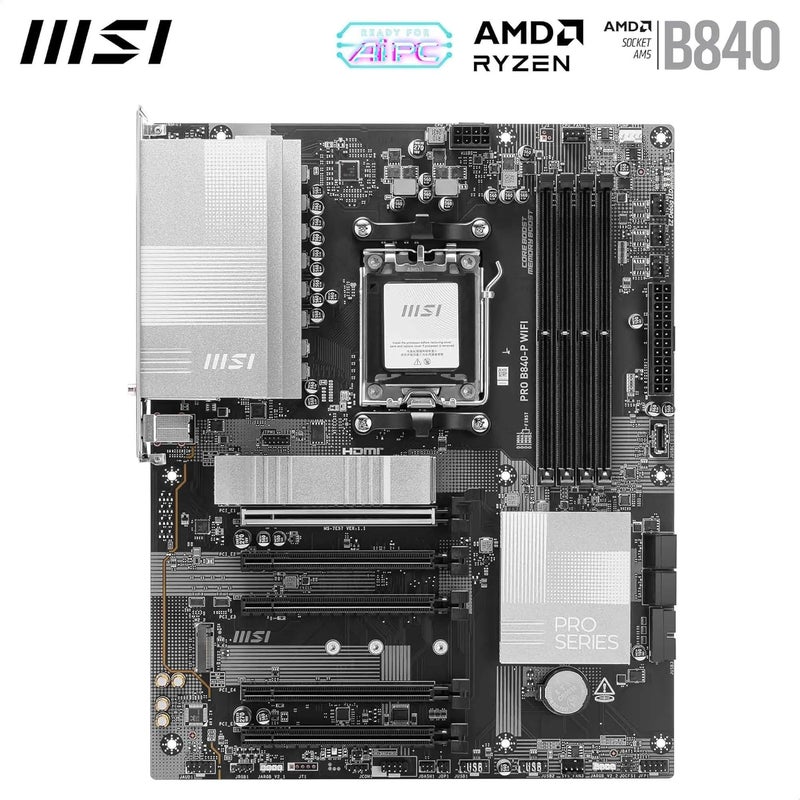 MSI PRO B840-P WiFi Motherboard - ATX, Supports AMD Ryzen 9000/8000/7000 Processors, DDR5 Memory Boost, PCIe 4.0, M.2 Gen4, Wi-Fi 7, 2.5G LAN - Image 2