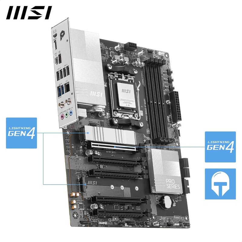 MSI PRO B840-P WiFi Motherboard - ATX, Supports AMD Ryzen 9000/8000/7000 Processors, DDR5 Memory Boost, PCIe 4.0, M.2 Gen4, Wi-Fi 7, 2.5G LAN - Image 5