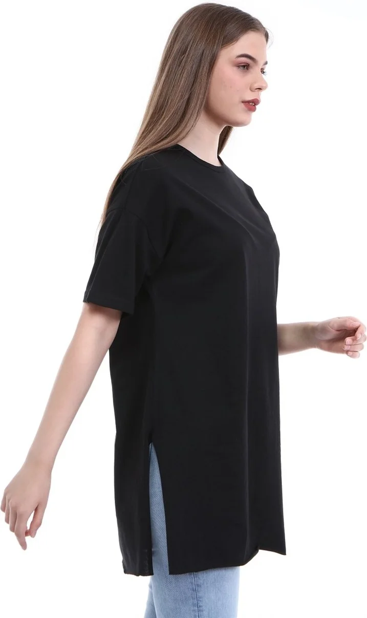Bwest Vera Short Sleeve Slit Tunic - Black