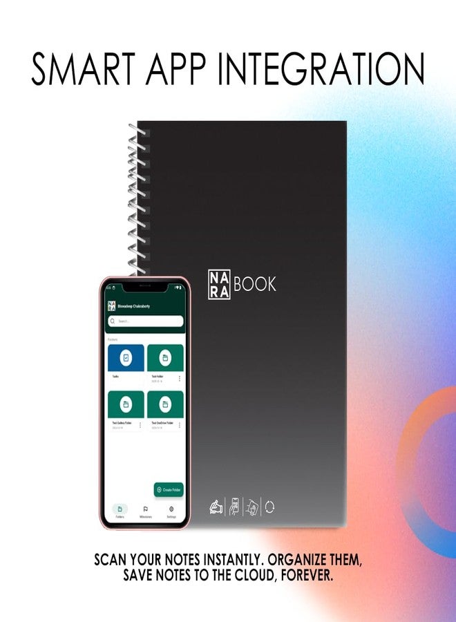 NARABOOK Smart Reusable Notebook Blendscape Edition), Tear-Resistant, Waterproof, Tree-Free with App Integration | A5 Size | 20 Pages/40Sides (Black) - Image 5