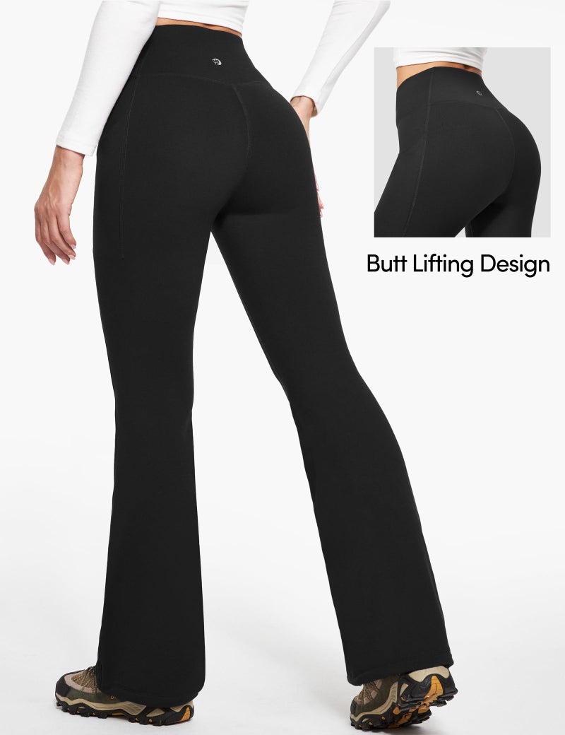 IUGA Fleece Lined Pants Women Water Resistant Hiking Pants Winter Flare Leggings with Pockets Bootcut Thermal Black - Image 2