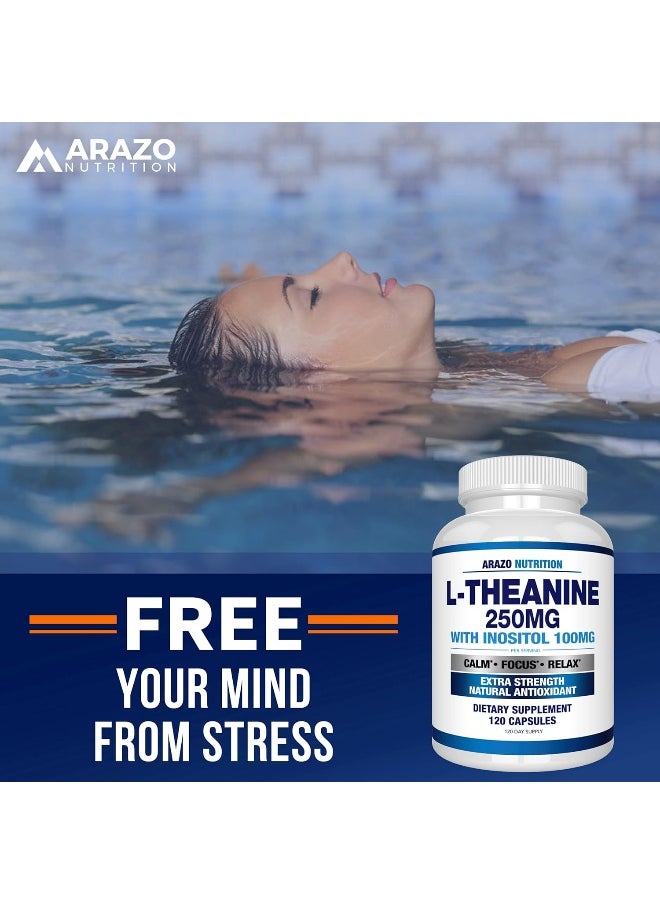 Arazo Nutrition L-Theanine 250Mg (Extra Strength) With Inositol 100Mg, 120 Capsules Vegetarian,  - Image 5