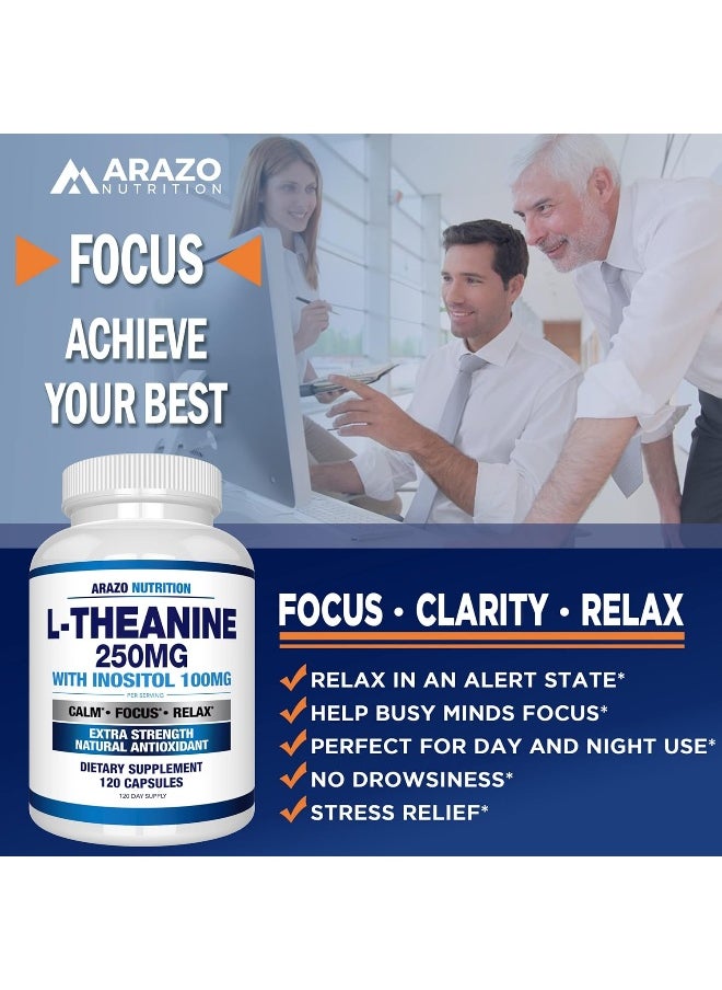 Arazo Nutrition L-Theanine 250Mg (Extra Strength) With Inositol 100Mg, 120 Capsules Vegetarian,  - Image 4