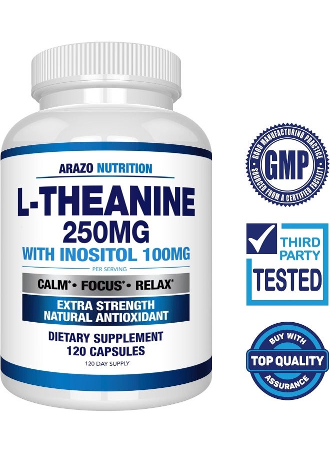 Arazo Nutrition L-Theanine 250Mg (Extra Strength) With Inositol 100Mg, 120 Capsules Vegetarian,  - Image 2