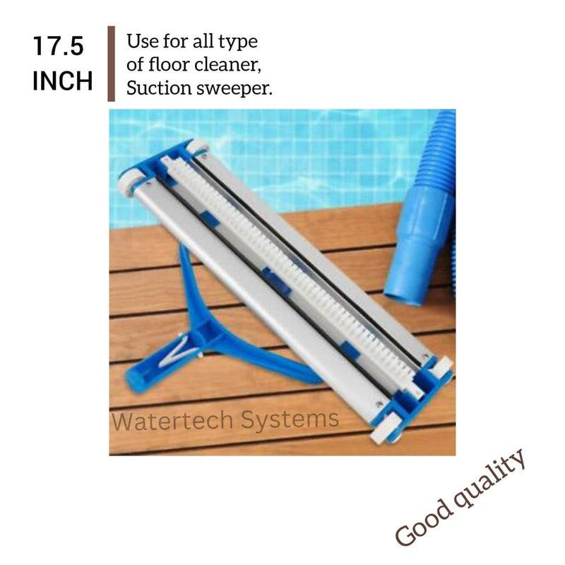 WATERTECH SYSTEMS Heavy Duty 17.5 inch Aluminum Weighted Swimming Pool Vacuum Head on Wheels with 18" Aluminium Cleaning Brush with EZ Clips (Blue and White) - Image 3
