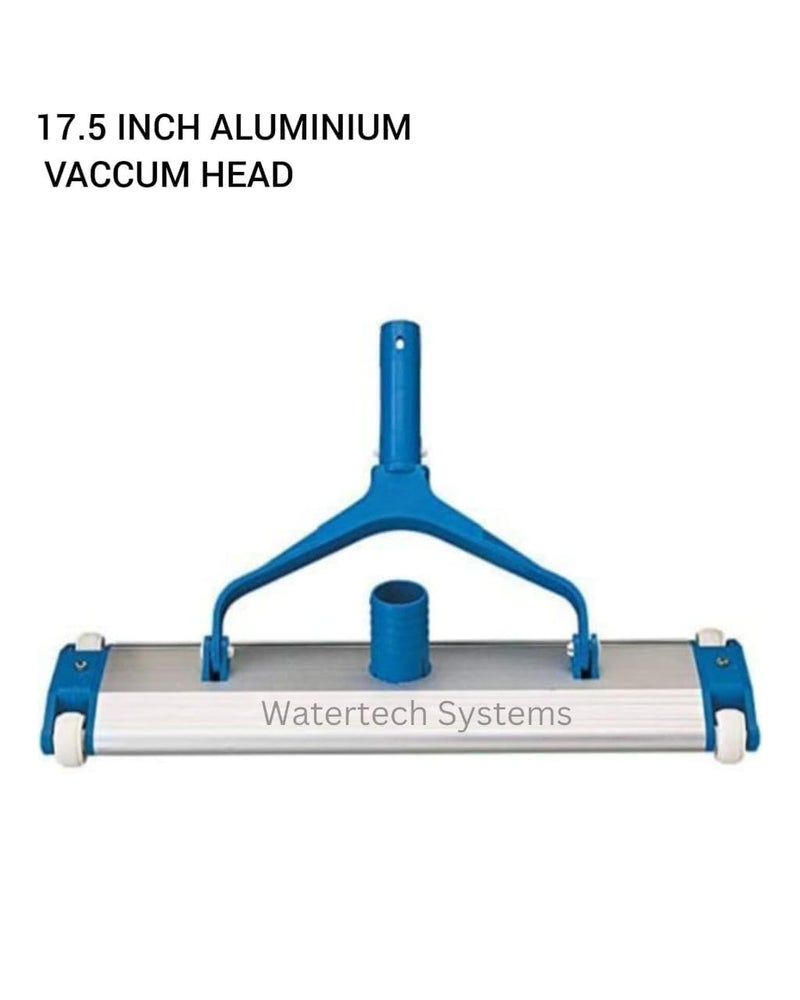 WATERTECH SYSTEMS Heavy Duty 17.5 inch Aluminum Weighted Swimming Pool Vacuum Head on Wheels with 18" Aluminium Cleaning Brush with EZ Clips (Blue and White) - Image 4