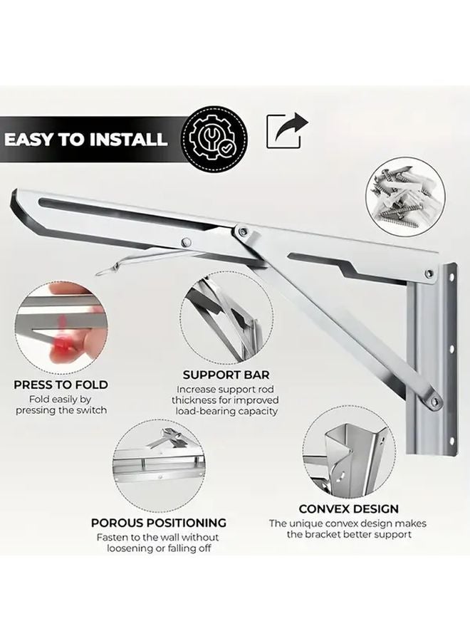 4 Pack Stainless Steel Folding Brackets 14 Inch With 10 Mounting Screws Heavy Duty Space Saving Storage Solution - Image 2