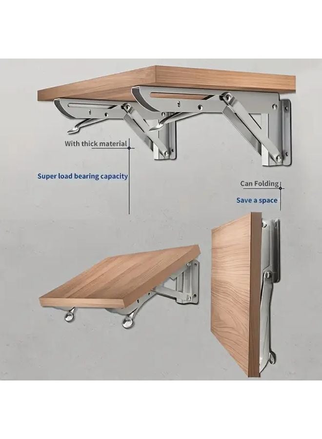 4 Pack Stainless Steel Folding Brackets 14 Inch With 10 Mounting Screws Heavy Duty Space Saving Storage Solution - Image 1