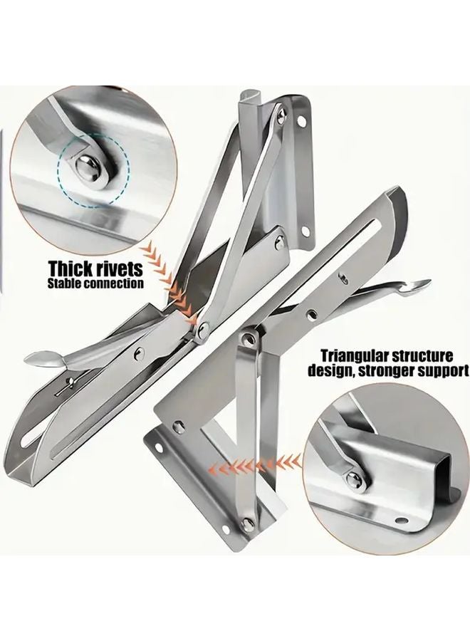4 Pack Stainless Steel Folding Brackets 14 Inch With 10 Mounting Screws Heavy Duty Space Saving Storage Solution - Image 4