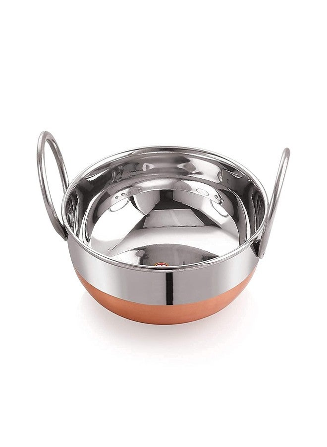 RJ kitchenware Store Stainless Steel Kadai with Copper Bottom (2 Litter, Silver and Copper) Vegetable Pot Pans kadai Set of Kitchen - Image 1