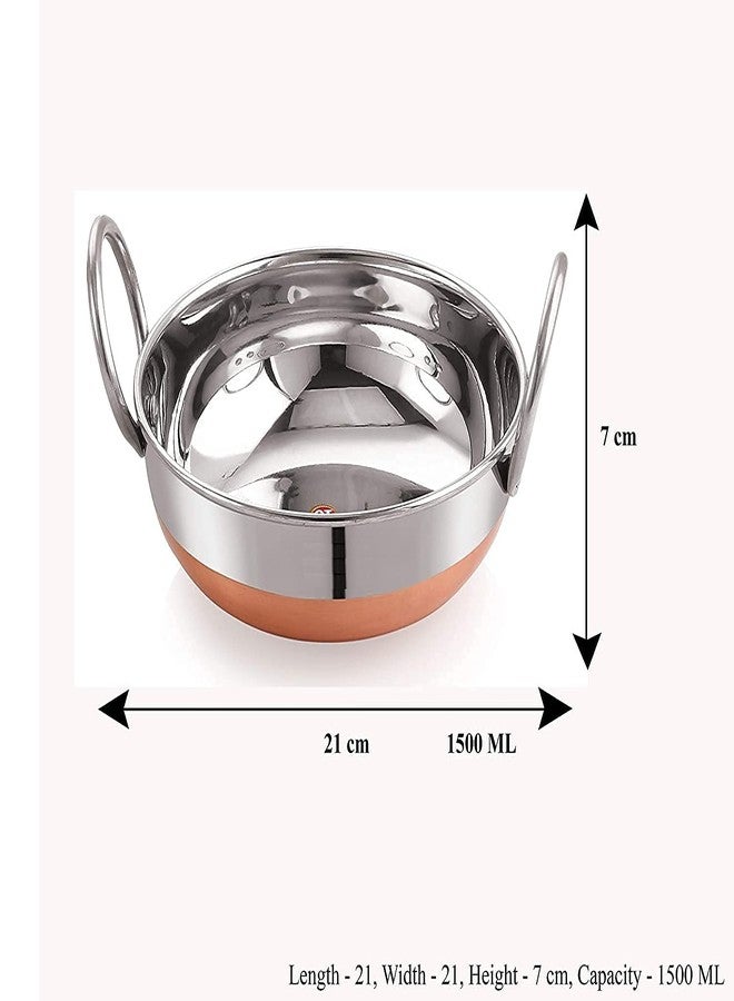 RJ kitchenware Store Stainless Steel Kadai with Copper Bottom (2 Litter, Silver and Copper) Vegetable Pot Pans kadai Set of Kitchen - Image 3