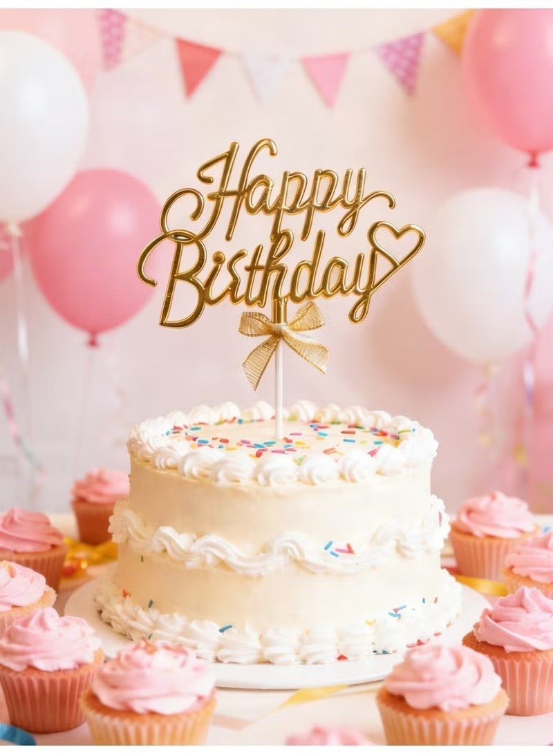 Happy Birthday Cake Topper Gold Plastic Cupcake Decorations Dessert Cupcake Décor Holiday and Party Supplies Theme Birthday Party - Image 2