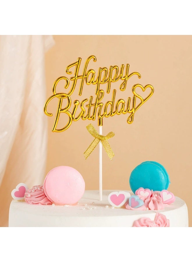 Happy Birthday Cake Topper Gold Plastic Cupcake Decorations Dessert Cupcake Décor Holiday and Party Supplies Theme Birthday Party - Image 3