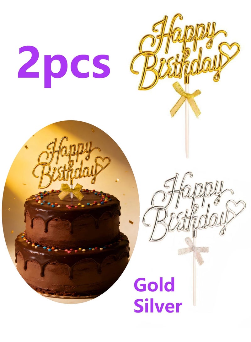 Happy Birthday Cake Topper Gold Plastic Cupcake Decorations Dessert Cupcake Décor Holiday and Party Supplies Theme Birthday Party - Image 1