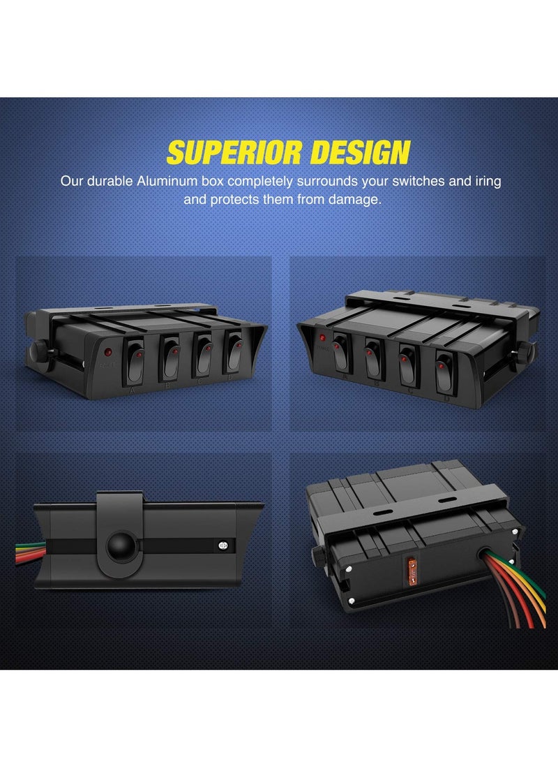 Loquat 4 Gang Rocker Switch Box, Spst Toggle Switch Panel 12v 24v 20a Switch Panel 40amp Max, Universal Toggle Switch Panel for Automotive Cars, Vehicles Boats, RV, Campers SUV, Motorcycles - Image 5