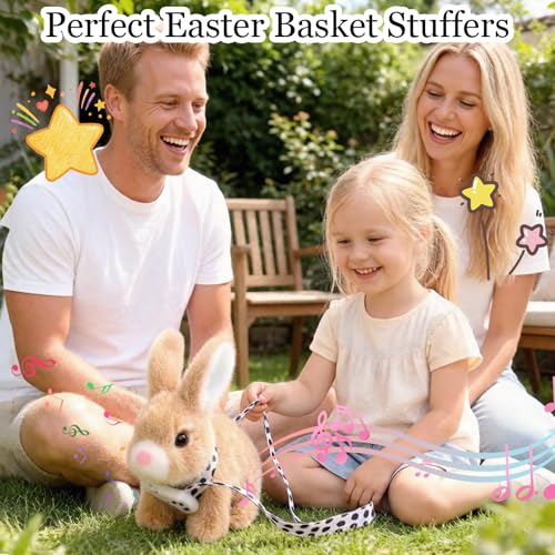 Sprstar Easter Bunny ToyBunny My Realistic Bunny ToyHopping Rabbit Plush Bunny Toywith Sounds and Movements Animated Walking Wiggle Ears Twitch Nose Gift for Toddlers BirthdayBrown Rabbit Leash - Image 5