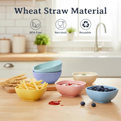 BUSOKIP Soy Sauce Dish 5 OZ, Small Bowls for Dip, Unbreakable Chip and Dip Bowl, Wheat Straw Bowl Sets of 6, Dipping Sauce Cups for Party, Kitchen, Dishwasher Safe Dipping Bowls for Ketchup - Colorful - Image 3