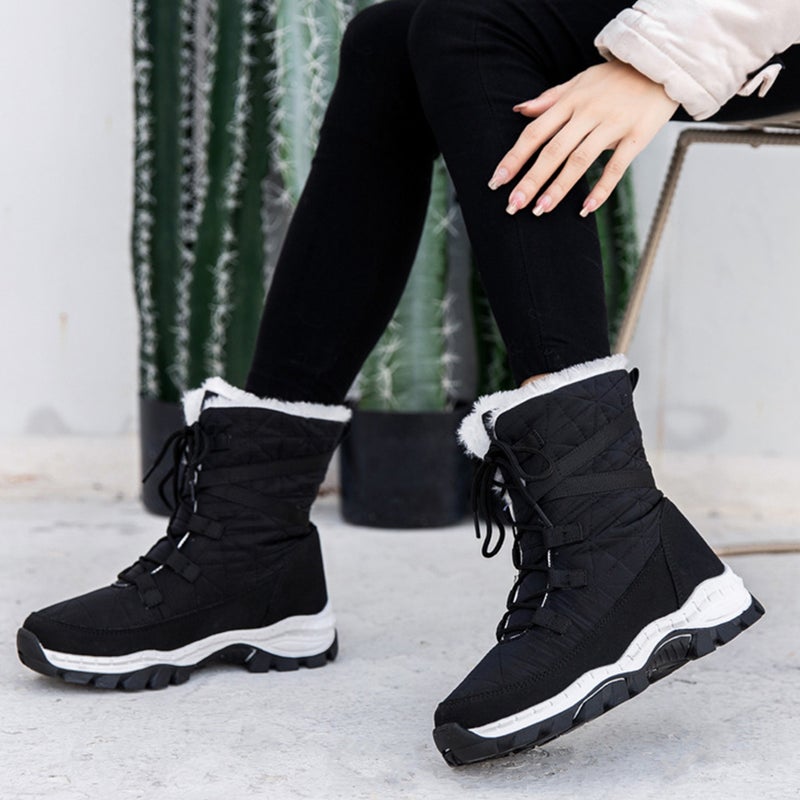 1 Pair Fashion Winter Woman Plush Snow Boots Warm Middle High Snow Boots - Image 5