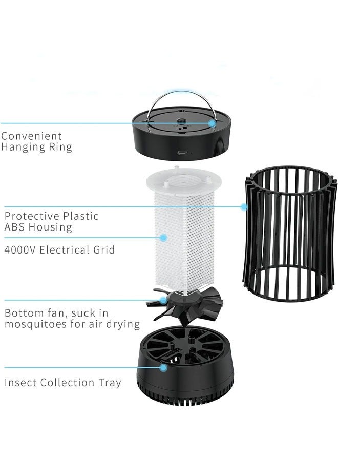 Hihonor Portable Mosquito Fly Killer lamp,Electronic Rechargeable Mosquito Killer, Bug Zapper for Summer Trip, Outdoor Camping, Patio, Home and Garden, Black - Image 2