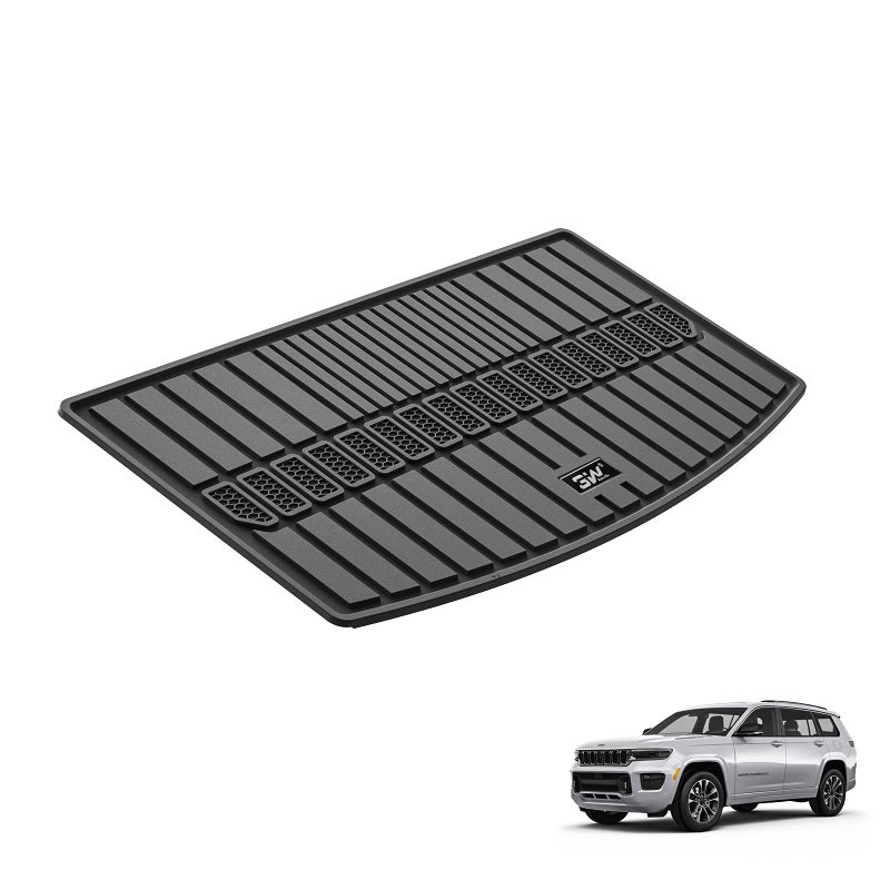 3W Cargo Liner Compatible for Jeep Grand Cherokee L 20212025 All Weather Custom Fit TPE Cargo Tray Heavy Duty Trunk Mats Black