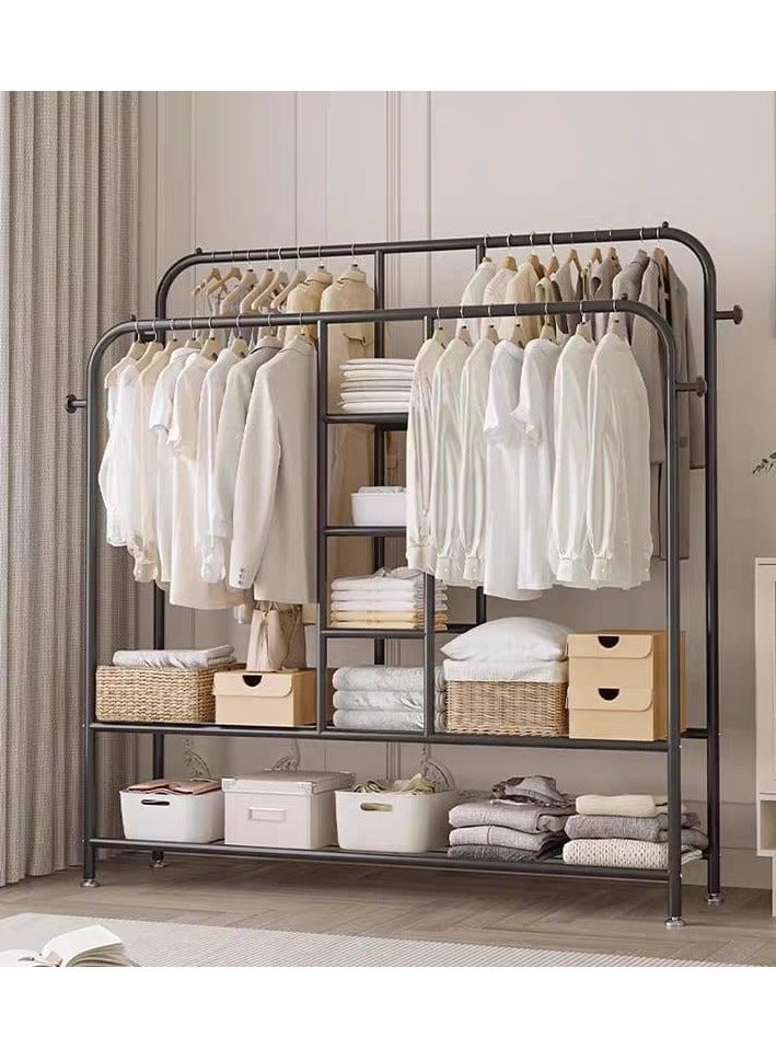 شي ون ستاند ملابس معدني من SHEE ONE | منظم ملابس بتصميم مفتوح مع علاقات وأرفف تخزين متعددة | خزانة ملابس عصرية للمساحات الصغيرة | علاقات ملابس معدنية لتخزين مرتب | رف تخزين قوي ومتين مقاوم للصدأ | لون اسود , 150×150× 30 - Image 1