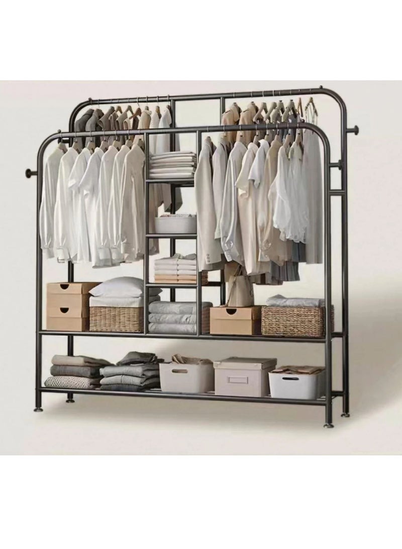 شي ون ستاند ملابس معدني من SHEE ONE | منظم ملابس بتصميم مفتوح مع علاقات وأرفف تخزين متعددة | خزانة ملابس عصرية للمساحات الصغيرة | علاقات ملابس معدنية لتخزين مرتب | رف تخزين قوي ومتين مقاوم للصدأ | لون اسود , 150×150× 30 - Image 3