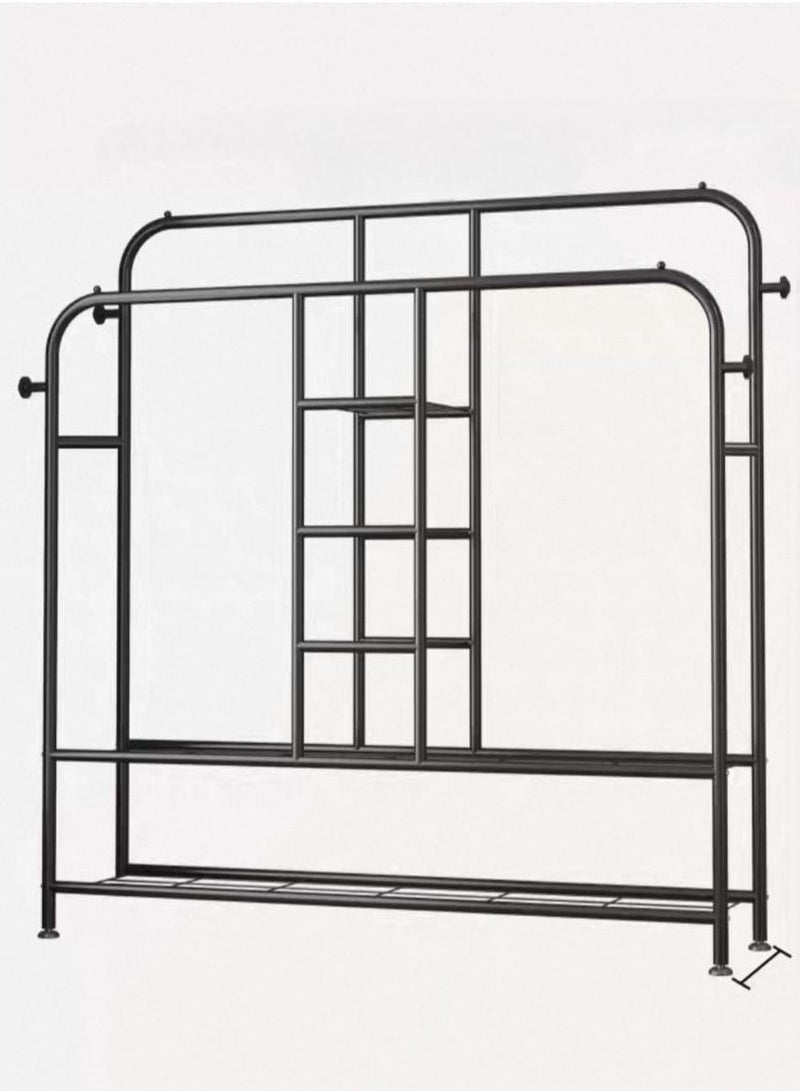 شي ون ستاند ملابس معدني من SHEE ONE | منظم ملابس بتصميم مفتوح مع علاقات وأرفف تخزين متعددة | خزانة ملابس عصرية للمساحات الصغيرة | علاقات ملابس معدنية لتخزين مرتب | رف تخزين قوي ومتين مقاوم للصدأ | لون اسود , 150×150× 30 - Image 5