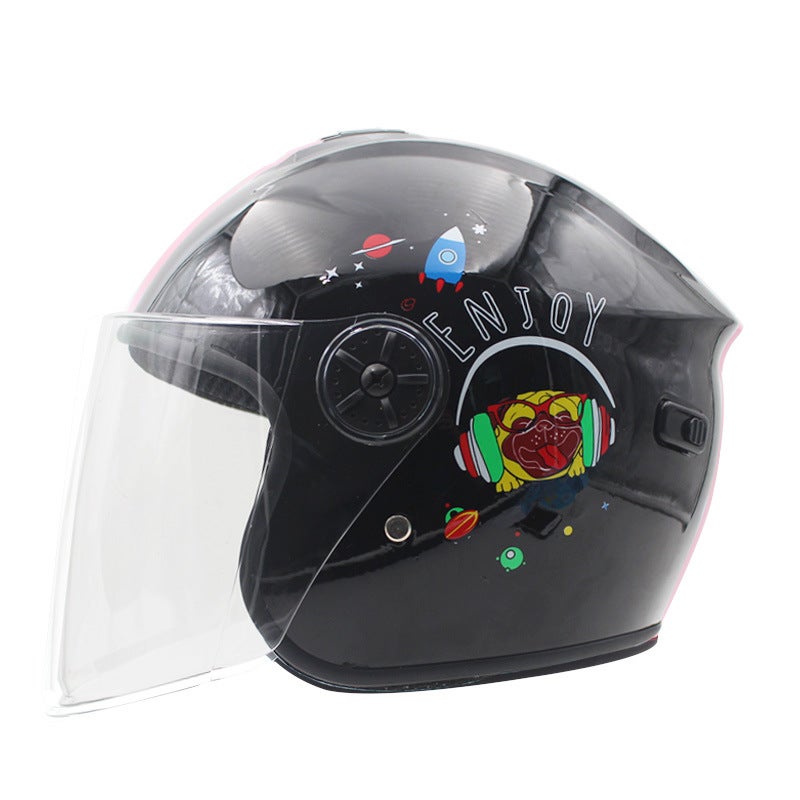 Export childrens cartoon helmet electric battery car Boys and Girls baby helmet universal riding big children protective helmet Black puppy 