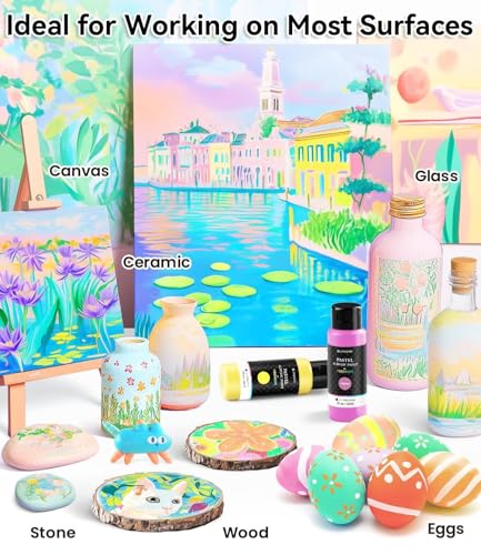 POPYOLA 40 PCS Pastel Acrylic Paint Set with 12 Brushes, 2 Knives & Palette, 24 Colors (2oz/60ml) Art Craft Paint for Adults Kids Artists Beginners, Halloween Pumpkin Canvas Ceramic Rock Painting Kit - Image 5