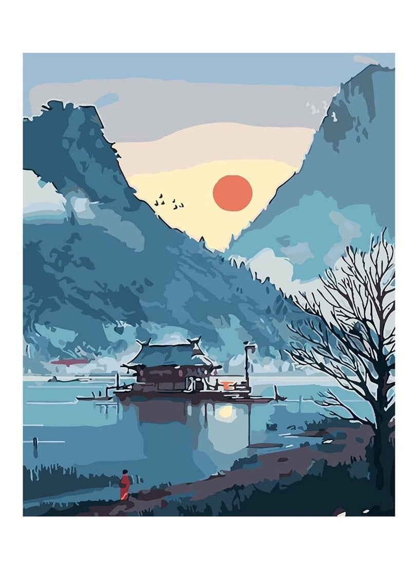 Y&D Paint by Numbers Landscape Japanese for Adults Beginner Lake Home Wall Decor Without Frame - Image 1