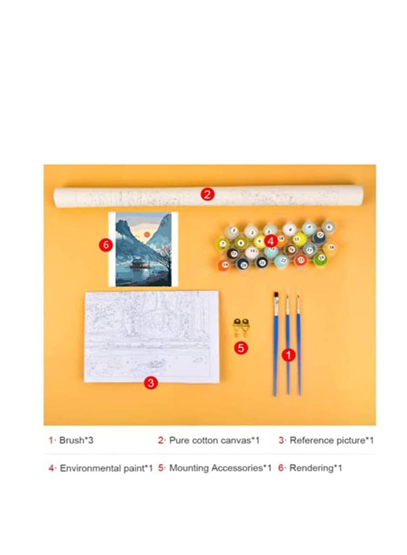 Y&D Paint by Numbers Landscape Japanese for Adults Beginner Lake Home Wall Decor Without Frame - Image 5