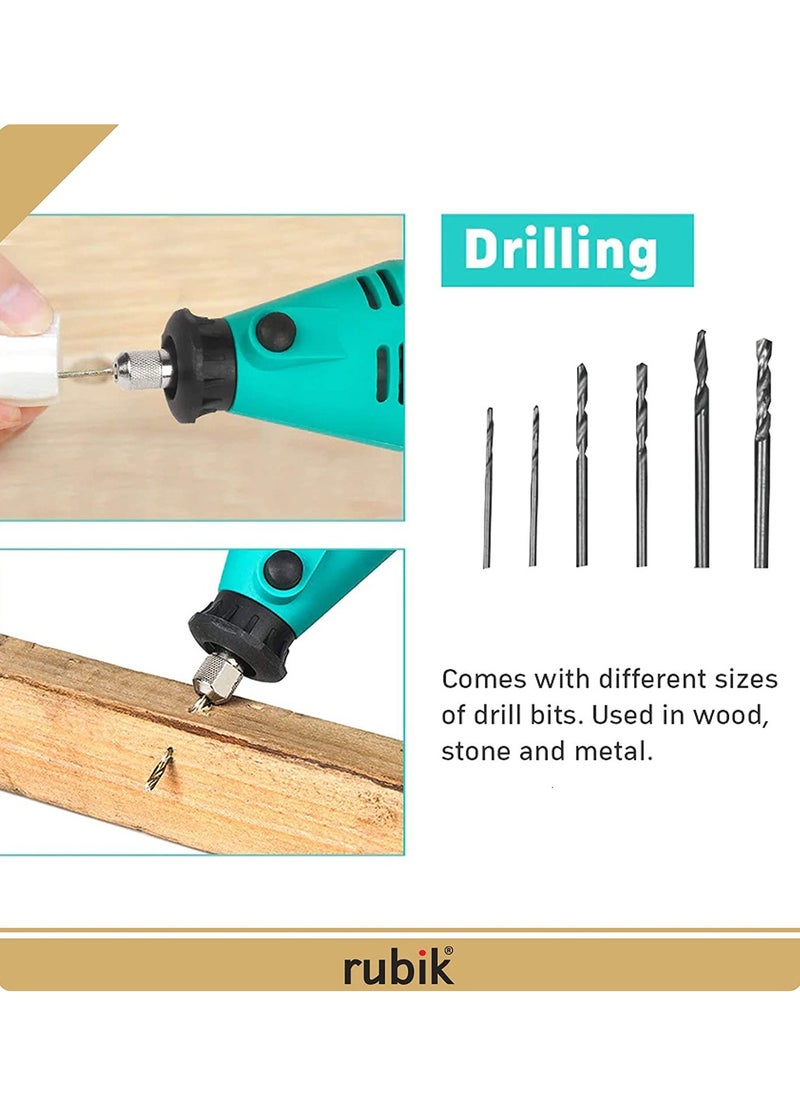 Rubik - Rotary Tool Kit with MultiPro Keyless Chuck and Flex Shaft 211pcs Accessories Variable Speed 130W Electric Drill Set for Grinding Engraving Crafting Projects (Green) - Image 1