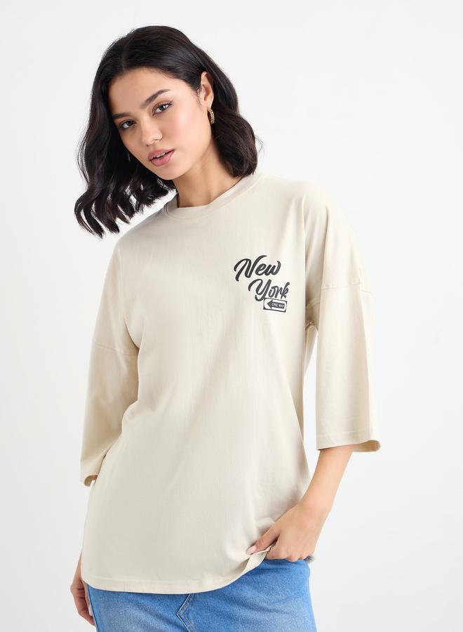 Styli Slogan Print Round Neck Oversized T-Shirt - Image 2