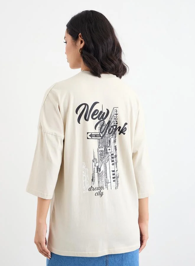 Styli Styli Slogan Print Round Neck Oversized T-Shirt
