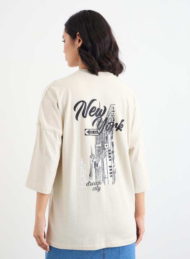Styli Slogan Print Round Neck Oversized T-Shirt - Image 4