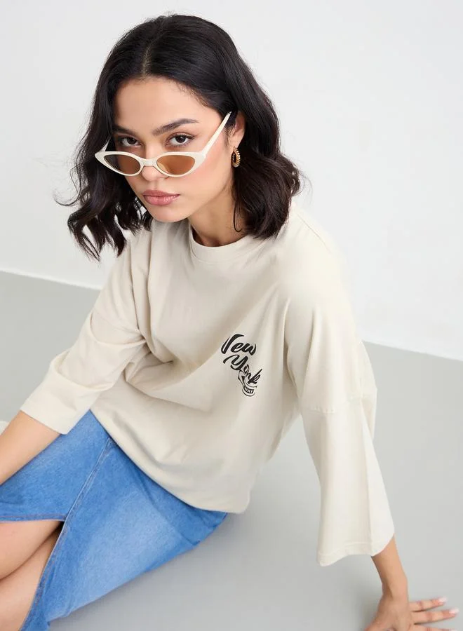 Styli Styli Slogan Print Round Neck Oversized T-Shirt