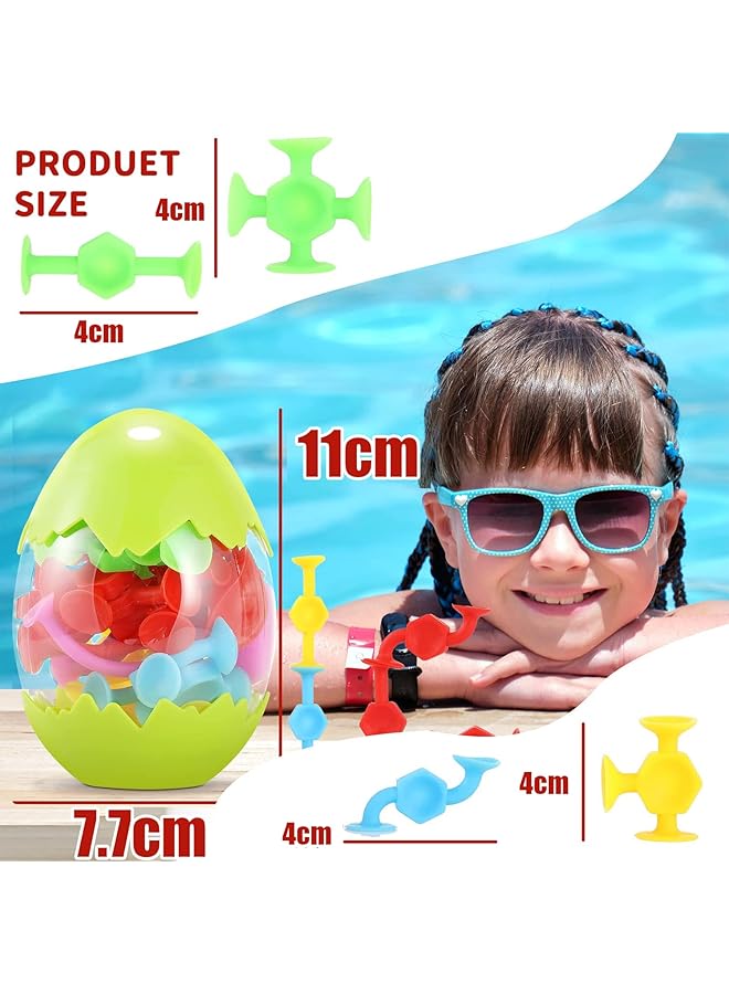 KASTWAVE Suction Cup Bath Toy Set For Toddlers 16 Pcs Colorful Silicone Sucker Toys With Dinosaur Egg Storage Fun Learning And Travel Toys For Kids Ages 3 And Up Perfect For Boys And Girls - Image 2