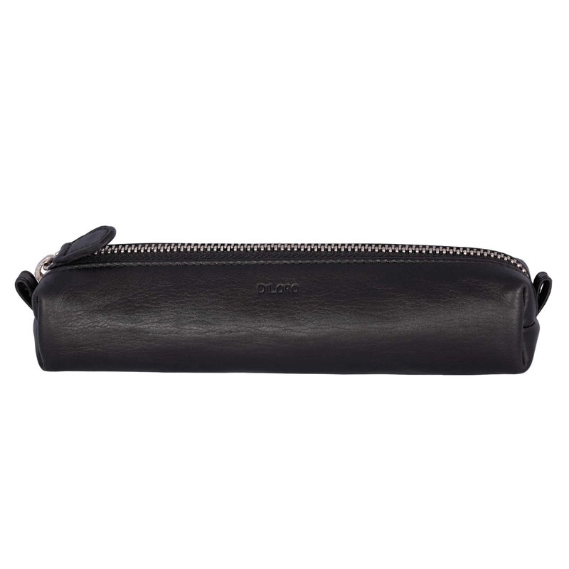DiLoro DiLoro Leather Zippered Fountain Ballpoint Rollerball Pens and Pencils Case Holder Pouch Genuine Full Grain Soft Nappa Leather Black 