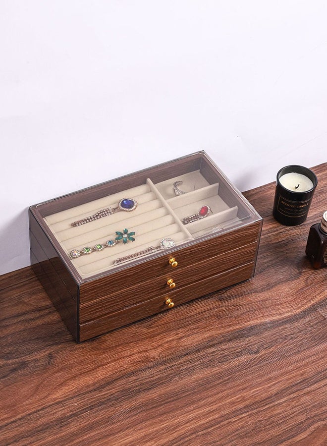 DUNISO 3 Layer Jewelry Box for Women, Jewelry Organizer Box,Anti-oxidation Jewelry Boxes,Glass Lid Jewelry Organizer with 3 Drawers for Earring, Bangle, Bracelet, Necklace and Rings - Image 4