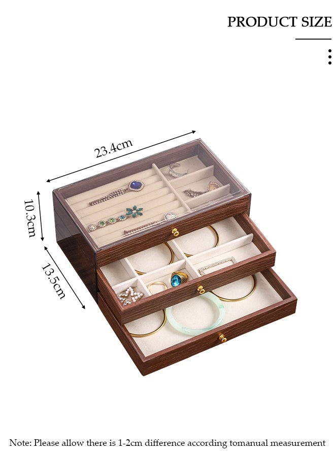 DUNISO 3 Layer Jewelry Box for Women, Jewelry Organizer Box,Anti-oxidation Jewelry Boxes,Glass Lid Jewelry Organizer with 3 Drawers for Earring, Bangle, Bracelet, Necklace and Rings - Image 2
