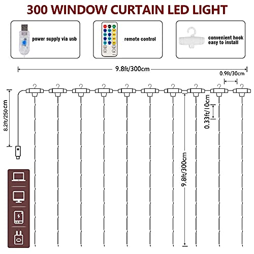 X4CART Fairy Curtain Light 300 LED 8 Mode Remote Control USB Operated LED Curtain String Light for Indoor Outdoor Decoration Window Curtain String Light (3x3 Meter, Multicolor) - Image 5
