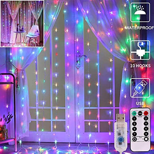 X4CART Fairy Curtain Light 300 LED 8 Mode Remote Control USB Operated LED Curtain String Light for Indoor Outdoor Decoration Window Curtain String Light (3x3 Meter, Multicolor) - Image 1