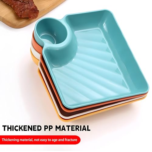 yomith Chip and Dip Serving Platter Dish Set, Divided Trays Snack Bowl Dishes, Wine Dine Appetizer Plates, Dumpling Plate with Sauce Holder for Kids, Family and Parties (8) - Image 3