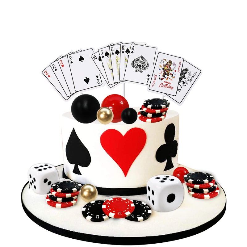 TOSPARTY 29PCS Casino Cake Decoration Dice Poker Chips Cupcake Cake Topper Set Ball Cake Topper Playing Card Game Theme Picks for Las Vegas Scene Birthday Party Decoration Supplies - Image 4