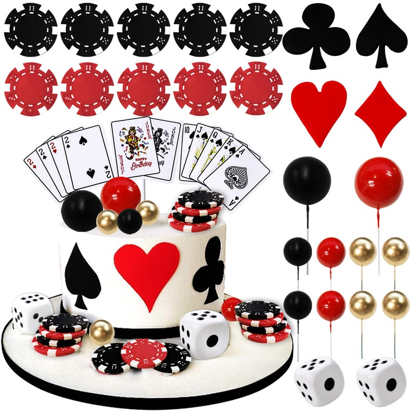 TOSPARTY 29PCS Casino Cake Decoration Dice Poker Chips Cupcake Cake Topper Set Ball Cake Topper Playing Card Game Theme Picks for Las Vegas Scene Birthday Party Decoration Supplies - Image 1