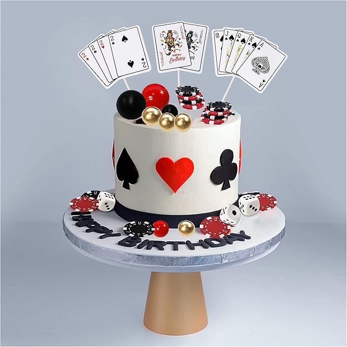 TOSPARTY 29PCS Casino Cake Decoration Dice Poker Chips Cupcake Cake Topper Set Ball Cake Topper Playing Card Game Theme Picks for Las Vegas Scene Birthday Party Decoration Supplies - Image 3