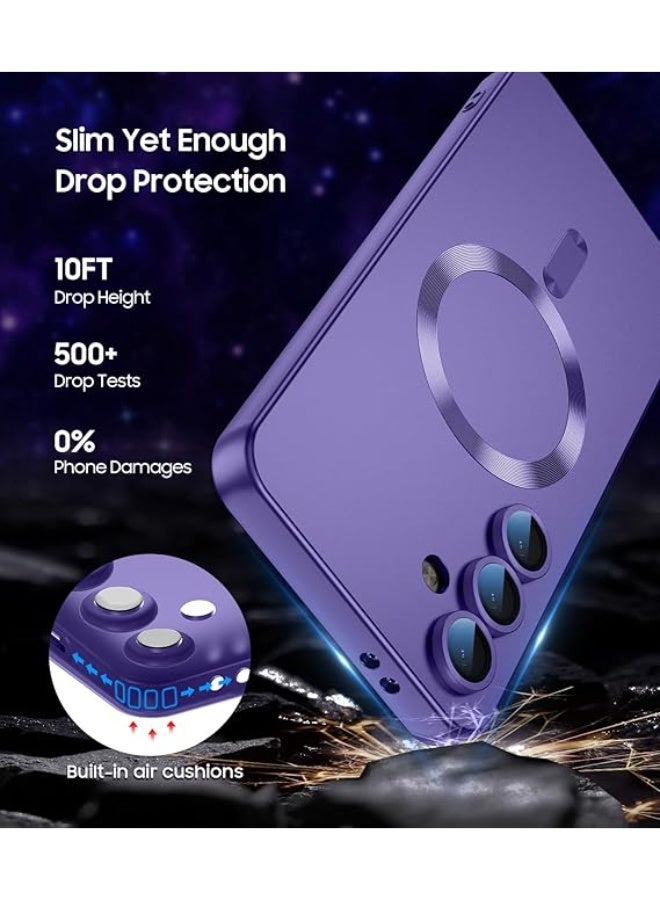 جراب مغناطيسي متوافق مع هاتف Samsung Galaxy A56 5G [متوافق مع MagSafe] [واقي عدسة الكاميرا المدمج] جراب هاتف رفيع ناعم من السيليكون مقاوم للصدمات لامع معدني (أرجواني) - Image 4