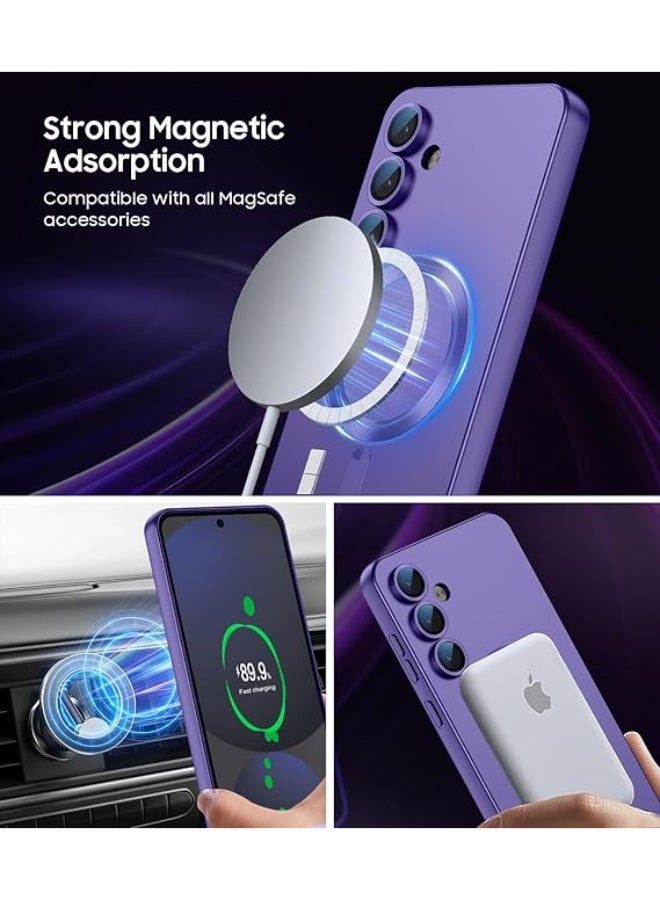 جراب مغناطيسي متوافق مع هاتف Samsung Galaxy A56 5G [متوافق مع MagSafe] [واقي عدسة الكاميرا المدمج] جراب هاتف رفيع ناعم من السيليكون مقاوم للصدمات لامع معدني (أرجواني) - Image 5