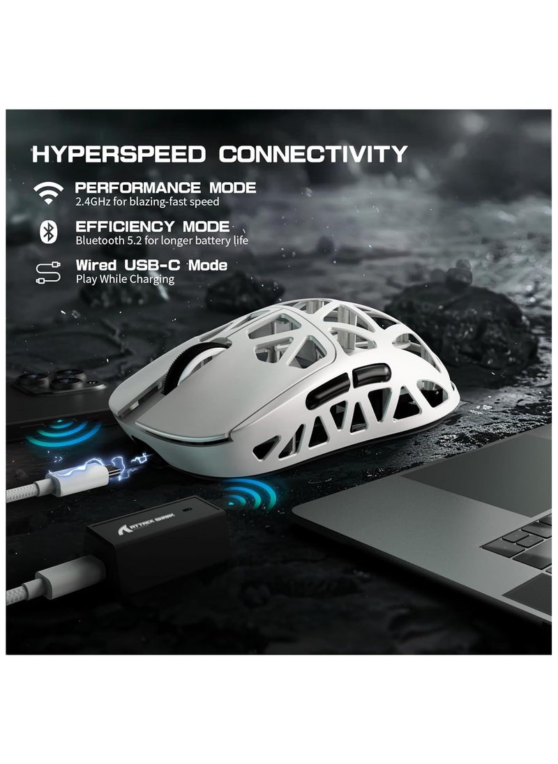 Attack Shark - Attack Shark R2 Wireless Gaming Mouse, Superlight Magnesium Alloy, PAW3950 42000 DPI Optical Sensor, 8000Hz Polling Rate, 2.4G/BT/Wired Programmable Mice for Win Mac Gamer (White) - Image 1