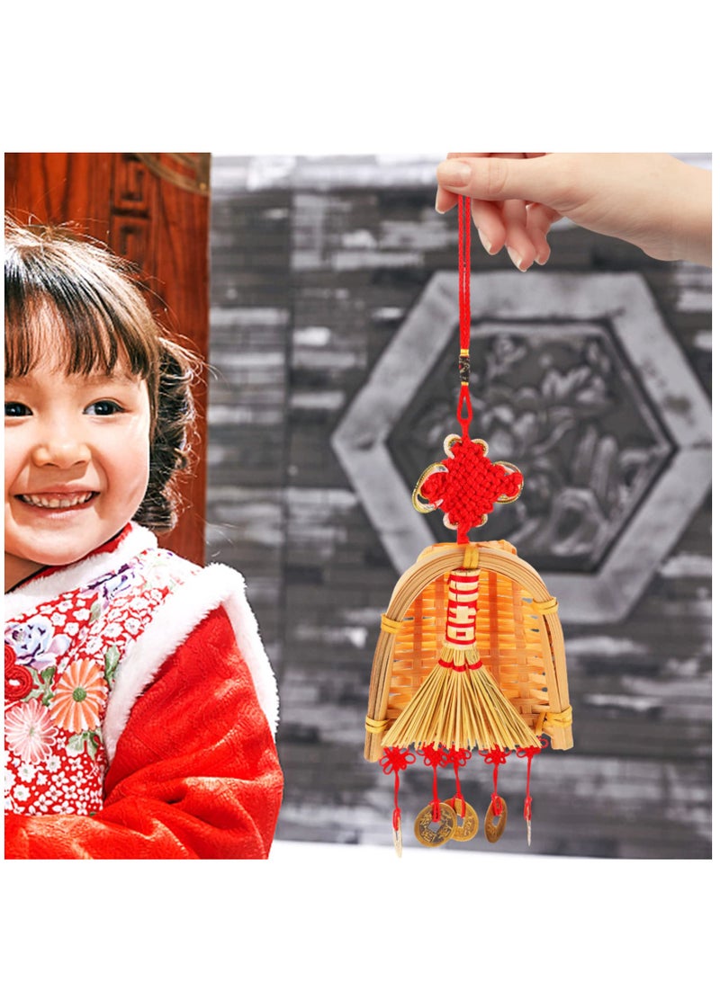 Excefore Chinese Lucky Decoration, Good Luck Charms Decor Chinese Knot Lucky Coins I-Ching Fortune Coin Chinese Broom And Healthy, Chinese New Year Car Decoration - Image 3